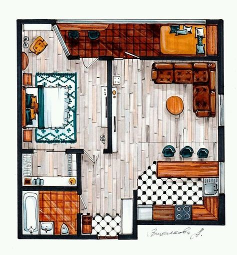 Hand Rendering, Rendered Floor Plan, Interior Design Renderings, Interior Architecture Drawing, Drawing Interior, Interior Design Plan, Interior Design Drawings, Interior Design Sketches, Architecture Design Drawing