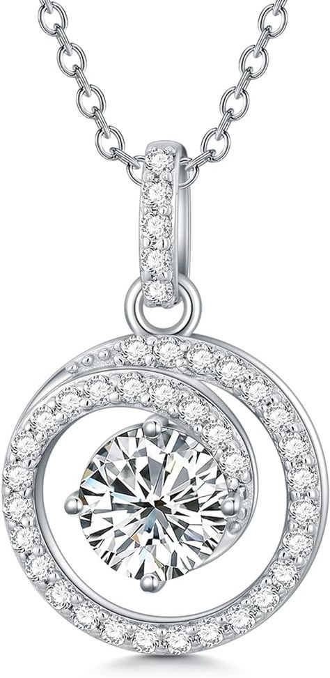 Amazon.com: Aihpos Round Cut Moissanite Necklaces for Women Platinum Plated Silver 1 Carat Center Moissanite Halo Pendant Necklaces, 18''-20'' : Clothing, Shoes & Jewelry Moissanite Necklace, Halo Pendant, Pendent Necklace, Necklaces For Women, Simple Necklace, 1 Carat, Necklace Silver, Pendant Necklaces, Round Cut