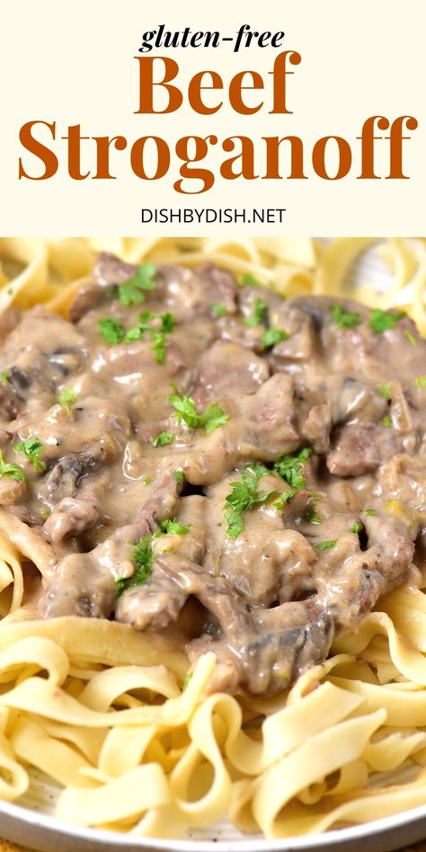 Gluten Free Beef And Noodles, Gluten Free Beef Stroganoff Crockpot, Gf Beef Stroganoff, Gluten Free Ground Beef Stroganoff, Gluten Free Recipes For Dinner Beef, Beef Stroganoff Gluten Free, Beef Stroganoff Stew Meat, Gluten Free Ground Beef Recipes, Gluten Free Beef Stroganoff