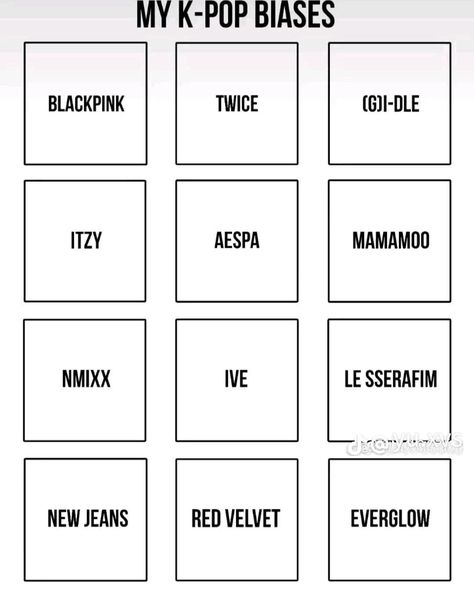 Kpop Bias Template, Kpop Table, Kpop Bingo, Kpop Template, Bingo Template, Bias Kpop, Blackpink Twice, List Template, Kpop Groups