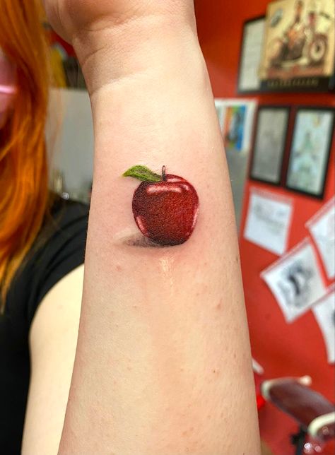 Candy Apple Tattoo, Realistic Apple Tattoo, Bitten Apple Tattoo, Red Apple Tattoo, Apple Tattoo Ideas, Sappho Tattoo, Tooth Tattoos, Apple Tattoos, Fruit Tattoos