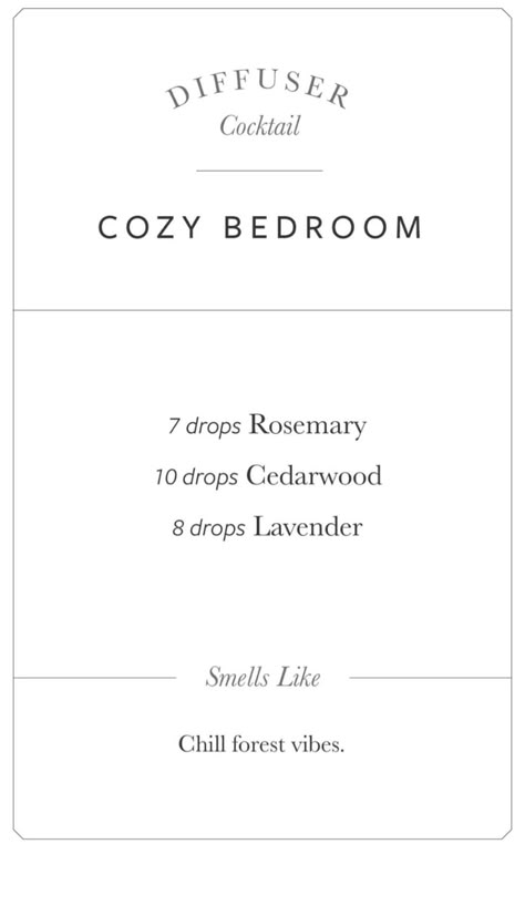 Cosy Diffuser Blends, Essential Oil For Bedroom, Cozy Oil Diffuser Blends, Cozy Bedroom Essential Oil Blend, Bedroom Diffuser Blends, Cozy Diffuser Blends, Bedroom Diffuser, Forest Vibes, Essential Oil Combinations