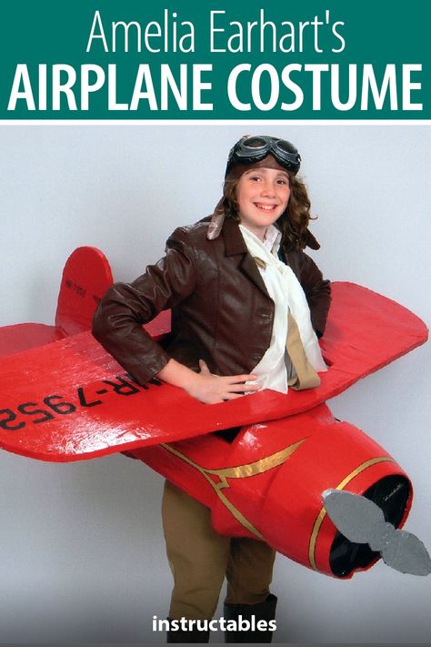 Make a cardboard or insulation foam airplane costume to compliment your Amelia Earhart costume or just to be a plane! #Instructables #Halloween #historical #kids #history Plane Costume, Amelia Earhart Plane, Amelia Earhart Costume, Airplane Costume, Cardboard Airplane, Pirate Halloween Decorations, Foam Airplane, Oldest Daughter, Pirate Halloween