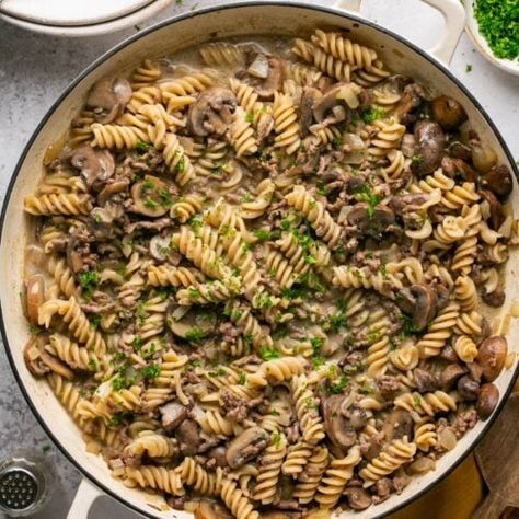 Homemade Hamburger Helper Stroganoff - Mary's Whole Life Homemade Hamburger Helper Stroganoff, Paleo Beef Stroganoff, Hamburger Helper Stroganoff, Downshiftology Recipes, Df Dinner, Hamburger Helper Beef Stroganoff, November Meals, Safe Meals, 2024 Challenge