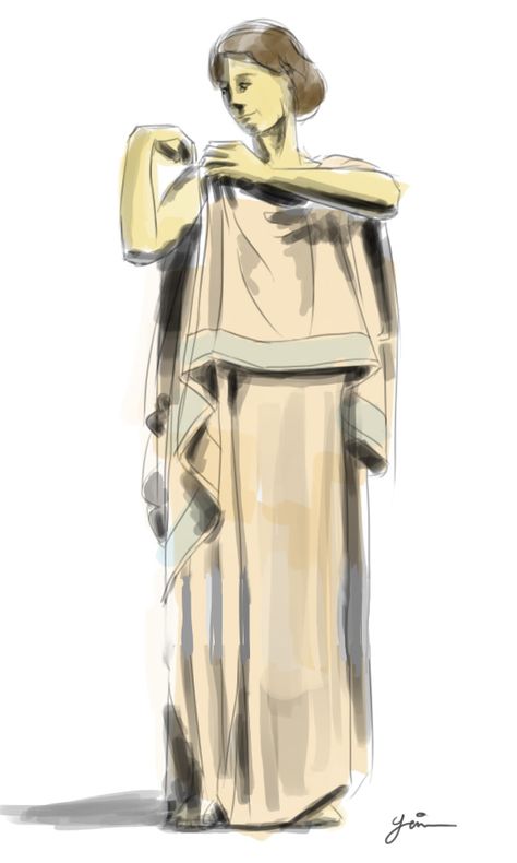 Doric Peplos is a body-length garment used as casual attire for women Peplos Dress, Doric Chiton, Ancient Fashion, Roman Costume, Greece Fashion, Daily Doodle, Casual Attire For Women, Greek Design, Crete Greece