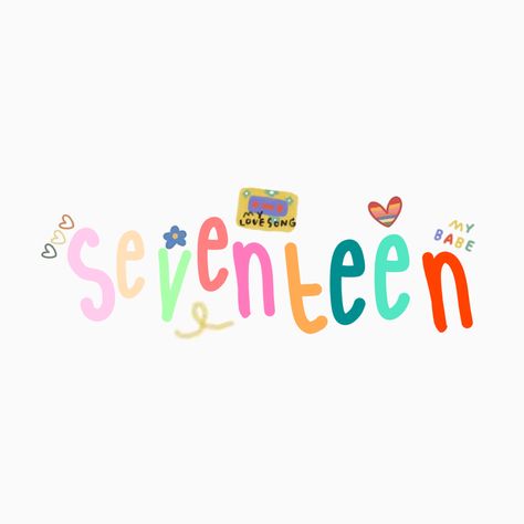 Seventeen Doodle, Seventeen Design, Svt Stickers, Seventeen Stickers, Seventeen Logo, Notebook Labels, Binder Ideas, Doodle Sticker, Graphic Shapes Design