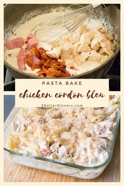 Chicken Cordon Bleu Pasta - $5 Dinners | Recipes, Meal Plans, Coupons Chicken Cordon Bleu Spaghetti, Chicken Cordon Bleu Pasta Bake, Chicken Cordon Bleu Skillet, Blue Collar Dinner Recipes, Creamy Chicken Cordon Bleu Casserole, Blue Collar Recipes, Chicken Cordon Bleu Stromboli, Chicken Cordon Bleu Casserole Pasta, Cordon Blue Casseroles