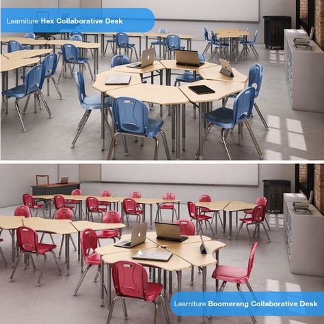 Our Learniture collaborative desks come in multiple shapes. Which would work best for your #classroomfurniture? Trapezoid Desk Arrangement, Classroom Desk Arrangement Middle School, Classroom Setup With Triangular Desks, Triangle Desks Classroom, Classroom Triangle Desk Arrangement, Classroom Desks, Triangle Desk Arrangement, Trapezoid Desk Arrangement Classroom, Classroom Seating Arrangements Triangle Desks