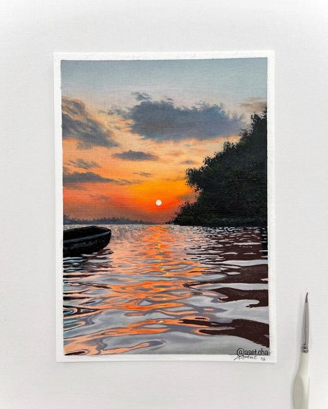 Sunset Paintings, Sunshine Art, Sunset Canvas Painting, Beach Art Painting, Sky Art Painting, Canvas Art Projects, Small Canvas Paintings, Gouache Art, Canvas Painting Landscape