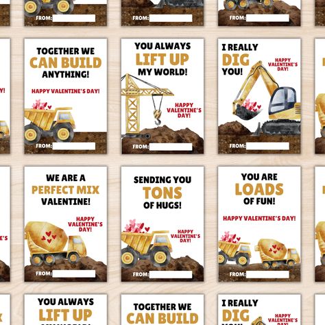 Construction Valentines, Valentines Gift Tags, Square Stickers, Construction Trucks, Construction For Kids, Class Valentines, Cards For Kids, Valentine Tags, Kids Classroom