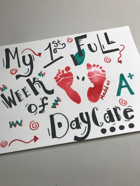 Back To School Artwork For Infants, My First Day Of Daycare Infant, Infant Crafts For Back To School, First Week Of Daycare Infant, My First Day Of Daycare Craft, First Day At Daycare Craft, 1st Day Of Daycare Infant Craft, First Week Of Daycare Activities, Preschool Infant Room Decor