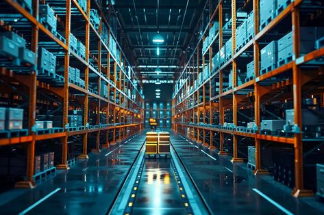 A large warehouse filled with lots of shelves filled with boxes stock image Lots Of Shelves, Vector Mountain, Metal Ceiling, Shelving Unit, Stock Images, Ceiling, Shelves, The Unit