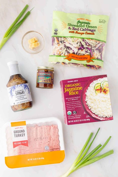 Skip the takeout and make this quick and easy Trader Joe's egg roll bowl recipe! We're ditching the deep fryer and transforming all those classic "egg roll" flavors into a delicious bowl packed with savory ground turkey, Trader Joe's Soyaki, and crunchy veggies. This dish has only FIVE main ingredients, and it's super quick to whip up on those days you don't feel like cooking! This is an easy Trader Joe's Dinner idea. It is also a Trader Joe's high protein meal idea great for meal prep! Trader Joe’s Soyaki Recipe, Trader Joe’s Soyaki, Egg Roll In A Bowl Trader Joes, Stir Fry Trader Joes, Trader Joes Egg Roll Bowl, Healthy Trader Joe’s Meal Ideas, Low Cal Trader Joes Meals, Healthy Dinner Trader Joes, Trader Joe’s Bowls