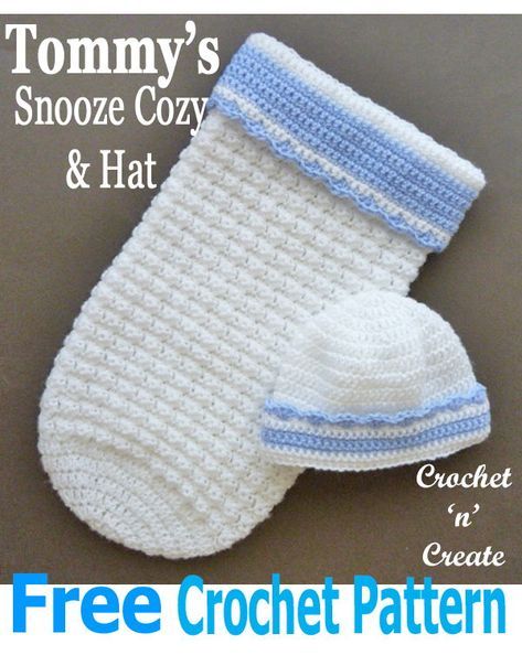 "Shh! Little Tommy's snooze cozy and hat, make for your own little one or friends and family, FREE baby crochet pattern. #crochetncreate #crochetbaby #babycrochetpattern #freebabycrochetpattern #crochet #howto #crochetpattern #freecrochetpattern #easypattern #freepattern #forbeginners #diy #crafts Crochet Cocoon Pattern, Crochet Baby Cocoon Pattern, Baby Sack, Baby Cocoon Pattern, Crochet Baby Socks, Crochet Cocoon, Crochet Baby Cocoon, Baby Pattern, Baby Crochet Patterns Free