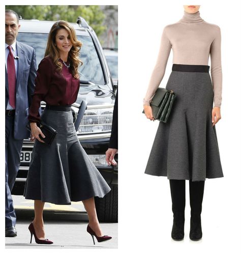 Lanvin long skirt Work Skirt Outfit, Modest Chic, Formal Coat, Office Wardrobe, Ladylike Style, Grey Skirt, Queen Rania, English Verbs, Elegant Outfits