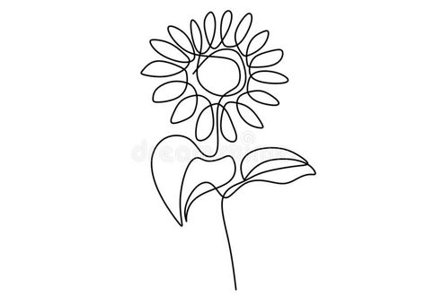 Line Drawing Tattoos, Single Line Tattoo, Sunflower Drawing, Small Sunflower, Flower Line Drawings, Single Line Drawing, Line Art Tattoos, Background Beautiful, Hand Draw