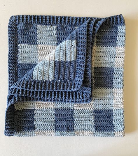 Crochet Cluster Stitch Gingham Blanket | Daisy Farm Crafts Farm Crochet, Gingham Crochet, Gingham Blanket, Crochet Cluster Stitch, Lap Blankets, Cluster Stitch, Daisy Farm, Daisy Crochet, Blue Baby Blanket