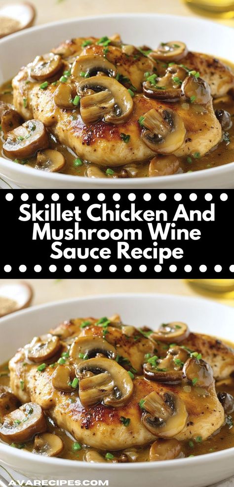 Indulge in a delightful Skillet Chicken and Mushroom Wine Sauce. The combination of tender chicken and savory mushrooms creates a harmonious dish, ideal for a special occasion or an everyday meal. Chicken In Wine Sauce, Chicken With Mushroom, Mushroom Wine Sauce, Chicken Mushroom Recipes, Chicken And Mushroom, Seared Chicken Breast, Flavorful Dinner, Chicken Breast Seasoning, Cozy Dinner