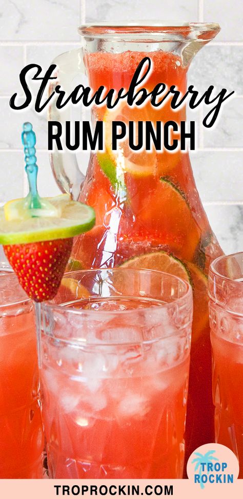 Strawberry Rum Drinks, Easy Rum Punch, Ginger Ale Cocktail, Rum Punch Cocktail, Strawberry Daiquiri Mix, Rum Punch Recipe, Brunch Punch, Rum Drinks Recipes, Recipe For A Crowd