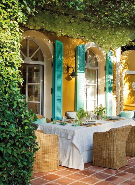 Spanish style House Of Turquoise, Beautiful Patios, Outside Living, Spanish Style, Outdoor Rooms, Design Case, Decoration Design, My Dream Home, Shutters