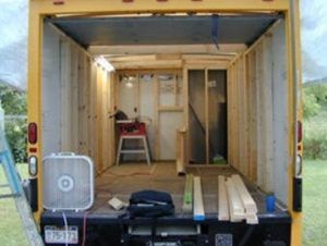 Living in my Box Truck by Bill Cogar II via TinyHouseTalk-com 003 Box Truck Conversion Layout, Moving Truck Conversion, Box Truck Conversion, Tool Trailer, Truck Conversion, Truck House, Motorhome Remodel, Camper Truck, Moving Van