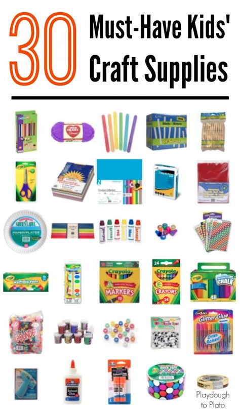 30 must-have kids' craft supplies. A go-to guide for stocking your kids' craft closet. {Playdough to Plato} Teaching Hacks, Kids Craft Box, Playdough To Plato, Craft Closet, Art 101, Kids Craft Supplies, Kids Art Supplies, Fun Arts And Crafts, Classroom Supplies