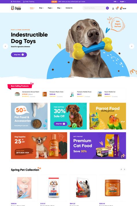 Ziggy is a playful and modern WordPress theme designed for pet shops. The theme features a fun and colorful layout, perfect for showcasing your pet products. With its comprehensive customization options, Ziggy allows you to personalize the look and feel of your online store to match your brand's image. The theme comes with pre-built pages for your products, a cart, a checkout, and a customer account area. Pet Website Design, Pet Websites, Dog Sitting Business, Pet Store Design, Cat Website, Pet Branding, Learning Logo, Pet Businesses, Webpage Design