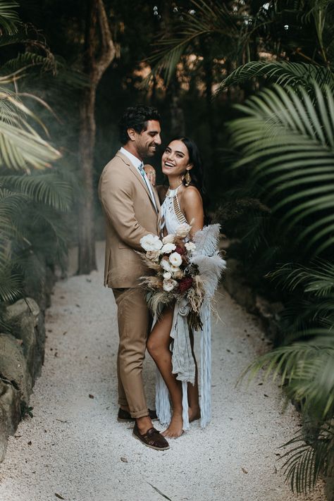 Habitas Tulum Elopement Tulum Mexico Wedding Dress, Jungle Wedding Dress, Tulum Wedding Ceremony, Tulum Wedding Dress, Tulum Engagement Photos, Tropical Wedding Photos, Tulum Fits, Tulum Wedding Flowers, Cancun Elopement