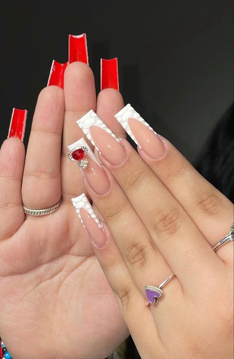 Red And White French Tip Nails, Red And White French Tip, White French Tip Nails, Red Acrylic Nails, White French Tip, Tip Nails, White French, French Tip Nails, Nail Tips