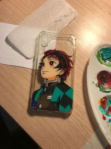 Tanjiro Kamado Phone Case, Tanjiro Phone Case, Tanjiro Kamado Painting, Anime Mobile Cover, Tanjiro Painting, Anime Phone Case Design, Anime Phone Cover, Mobile Case Design, Case Painting