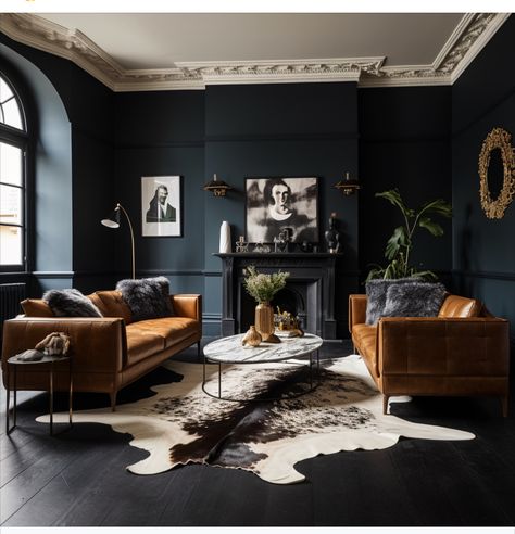 Blue Accent Wall Ideas, Navy Blue Accent Wall, Shabby Chic Living Room Ideas, Chic Living Room Ideas, Blue Accent Wall, Dark Blue Living Room, Moody Living Room, Snug Room, Blue Accent Walls