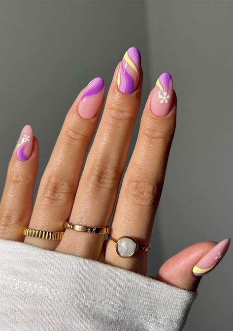 chic summer nails, bright summer nails, cute summer nails, summer nail ideas, summer nails acrylic, summer french tip nails Fun Purple Nails, Purple Nails Ideas, Yellow Y2k, Nails Bright, Summer Nail Ideas, Bright Summer Nails, Latest Nail Trends, Summer Toe Nails, Y2k Nails