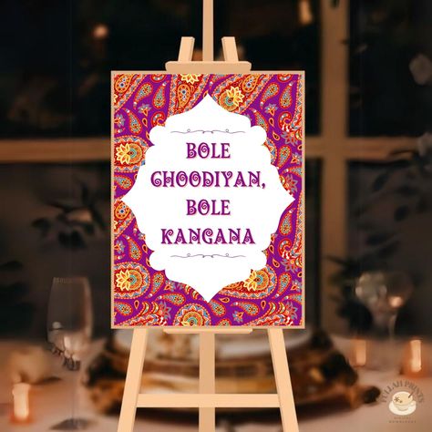 This sign is the perfect way to showcase your bangle bar/station!! It's a classic song and will make for a fun conversation starter! 💗 Head over to @FullahPrints on Etsy for more! 💖 Bangle Bar Mehndi, Bangles Decoration, Mehndi Entrance, Mehndi Signs, Bangle Bar, Bar Station, Fun Conversation Starters, Entrance Sign, Classic Songs