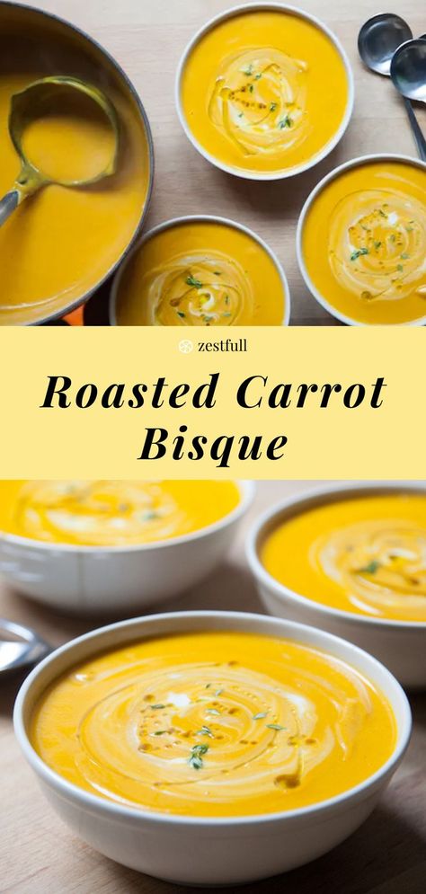 Discover a cozy and comforting fall soup with this Dairy-Free Roasted Carrot Bisque recipe! Made with wholesome ingredients, this creamy soup is perfect for a chilly evening. Ideal for those looking for a healthy, vegan, and allergy-friendly option. Vegan Bisque, Carrot Bisque, Dairy Free Soup Recipe, Roasted Carrot Soup, Bisque Soup Recipes, Roasted Vegetable Soup, Creamy Soup Recipes, Cozy Fall Recipes, Dairy Free Soup