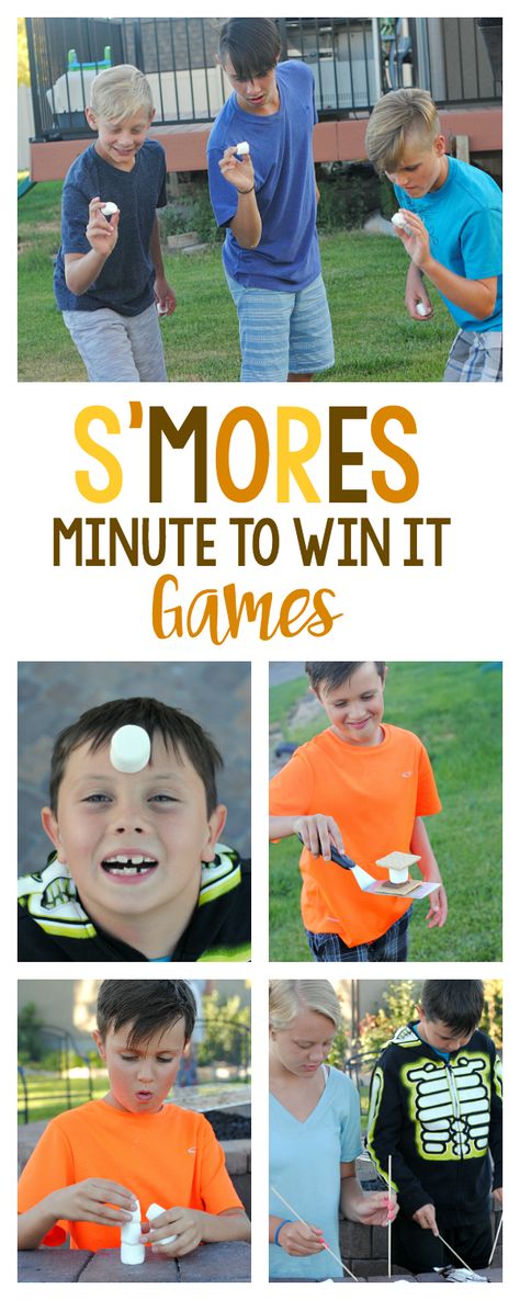 S'mores Minute to Win it Games Summer Barbecue Party, Camping Party Games, Smores Party, Camping Theme Party, Minute To Win, Camping Birthday Party, Minute To Win It Games, Barbecue Party, Minute To Win It