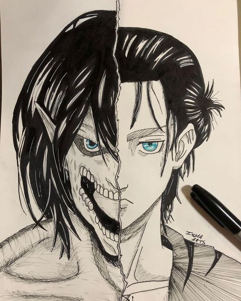 @isma_arts.03 posted on Instagram: “Eren titan🎨👀 #atackontitan #drawinganime #anime #monday #artistsoninstagram #sharpiedrawing” • May 3, 2021 at 9:42pm UTC Attack On Titan Tattoo, Naruto Sketch, Titans Anime, Attack On Titan Eren, Attack On Titan Fanart, Team Rocket, Sailor Venus, Attack On Titan Levi, Attack On Titan Art