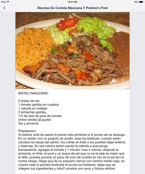 Bistec ranchero Bistec Ranchero Recipe, Steak Ranchero, Guatamalan Recipes, Best Sauce Recipe, Guatemalan Recipes, 30 Min Meals, Mexico Food, Easy Baked Chicken, Meat Dinners