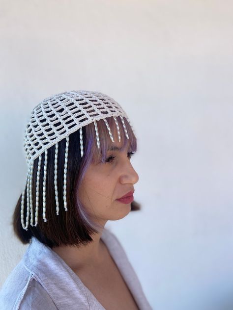 Head Piece Crochet, Crochet Head Piece, Crochet Headpiece, Crochet Hair Net, Crochet Beanie Hat Free Pattern, Crochet Summer Hats, Crochet Stitches Chart, Crochet Bandana, Crochet Keychain Pattern