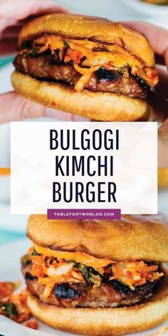 Sandwich With Kimchi, Bulgogi Burger, Kimchi Burger, Kimchi Pork, Koreansk Mad, Korean Bulgogi, Korean Recipes, Gourmet Burgers, Korean Dishes