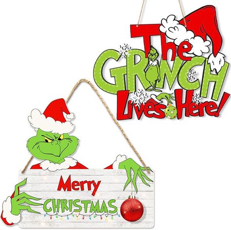 Add a touch of holiday whimsy to your home! This delightful and festive decoration features the iconic Grinch. This door hanger will instantly welcome guests and create a playful, seasonal atmostphere to anyone who visits Grinch Door Hanger, Grinch Christmas Decor, Grinch Door, Monster Decorations, Grinch Decorations, Corner Door, Christmas Wooden Signs, Halloween Travel, Grinch Christmas Decorations