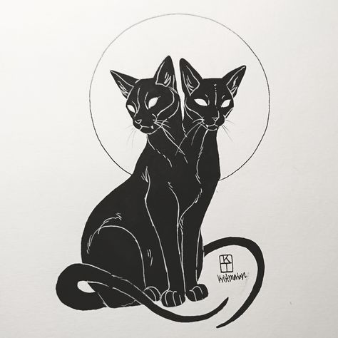 Two Headed Cat Tattoo, Gothic Feminine, Bat Tattoo, Guitar Tattoo, Cat Tattoos, Clock Tattoo, Mother Daughter Tattoos, Desenho Tattoo, Traditional Tattoos