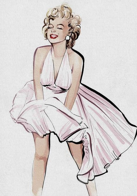 Marilyn Monroe Fan Art, Marilyn Monroe White Dress, Marilyn Monroe Drawing, Marilyn Monroe Wallpaper, Monroe Marilyn, Marilyn Monroe Painting, Vintage Fashion Sketches, Marilyn Monroe Artwork, Marilyn Monroe Poster