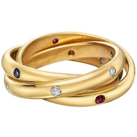 Yellow Gold Sapphire Ring, Rolling Ring, Cartier Gold, Trinity Ring, Gold Sapphire Ring, Ruby Sapphire, Yellow Gold Setting, Gold Band Ring, Modern Ring