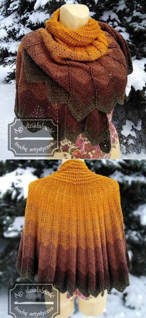 Beautiful Warm Cosy Crochet Shawls.This fantastic shawl made with warm colors is a great addition to any woman wardrobe. The best part is how practical and intricate it is. You can wrap it around your shoulder and wear it all year long. The yarn that was used for this project is 50% cotton and 50% acrylic. #freecrochetpattern #shawl #wrap Take Along Crochet Projects, Bohemian Shawl Crochet Pattern, Shawl Wrap Crochet Pattern, Crochet Elf Shawl, Crochet Dragon Shawl Free Pattern, Shoulder Shawl Crochet Pattern, Crochet Dragon Shawl, It's A Wrap Yarn Patterns, Crochet Long Hat