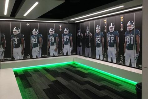 Football Locker Room Decorations, College Locker Room, Football Locker Room, Locker Room Decorations, Adventure Room, Room Images, Locker Locks, Motivational Images, Green Flooring