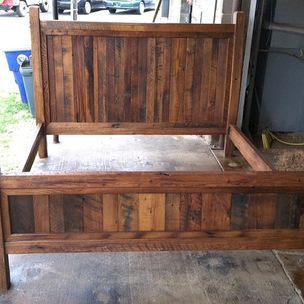 King Size Bed Frame Made With Beveled Posts by Reclaimed Wood Bed, Barnwood Bed, Custom Bed Frame, Reclaimed Wood Bed Frame, Reclaimed Wood Beds, Rustic Bed Frame, Bed With Posts, Bed Stand, Cama King Size