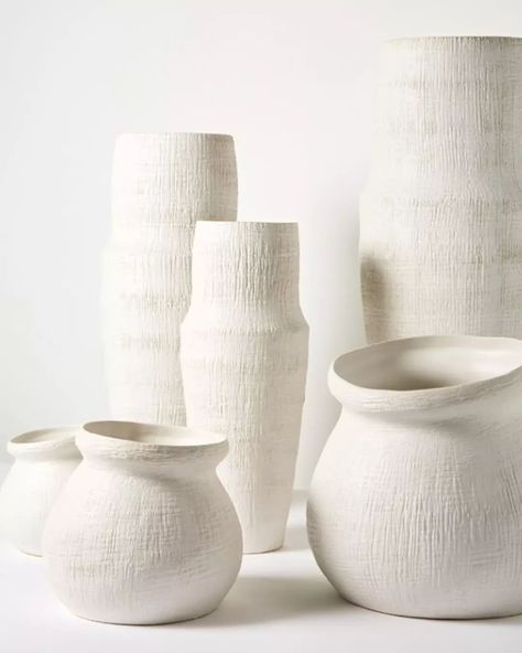 With an organic shape and cross-hatch texture, the GEROME white stoneware vase collection are PAPAYA personified: simple, elegant design. Organic Vase, Vase Project, Vase Tall, Vase Collection, Pot Vase, Organic Decor, Tall Vase, Country Gifts, White Vase