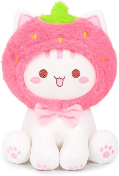 Amazon.com: Mikchocho Cute Strawberry Cat Plush Toy 10" Kawaii Kitten Stuffed Animal, Cat Strawberry Plushie Pillow Gift for Kids : Toys & Games Cute Cat Plushies, Cutecore Toys, Sheep Plushies, Cute Accessories Kawaii, Strawberry Plushie, Cat Strawberry, Cutecore Room, Plushie Pillow, Cat Plushies