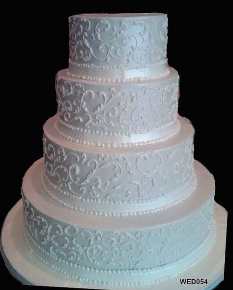 Wedding Cake Scrollwork, Cake Scroll Work, Bridal Shower Cakes Rustic, Unfrosted Cake, Buttercream Piping, 4 Tier Wedding Cake, Brush Embroidery, Wedding Cake Pops, 3 Brothers