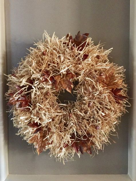 Raffia Wreath Ideas, Fall Straw Wreath Ideas Diy, Wreaths With Raffia, Raffia Wreath Diy, Twig Wreath Ideas, Raffia Wreath, Shower Necessities, Cozy Crafts, Unique Fall Wreath